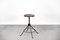 Industrial Factory Metal and Wood Swivel Stool, 1950s 5