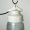 Lámpara colgante industrial de porcelana blanca con vidrio acanalado, años 70, Imagen 2