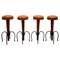 Brutalist Stools in Wrought Iron with Round Camel Leather Seats, 1970, Set of 4 1