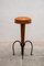 Brutalist Stools in Wrought Iron with Round Camel Leather Seats, 1970, Set of 4 4