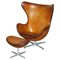 Egg Chair and Footstool in Brown Leather from Fritz Hansen, 1968, Set of 2 1