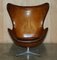 Egg Chair and Footstool in Brown Leather from Fritz Hansen, 1968, Set of 2 3
