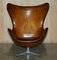 Egg Chair and Footstool in Brown Leather from Fritz Hansen, 1968, Set of 2, Image 3