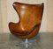 Egg Chair and Footstool in Brown Leather from Fritz Hansen, 1968, Set of 2 2