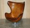 Egg Chair and Footstool in Brown Leather from Fritz Hansen, 1968, Set of 2, Image 2