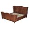 Wingback King Size Bed Frame in Hand-Dyed Brown Leather 1