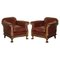 Antique Victorian Leather and Walnut Club Chairs, 1880, Set of 2 1