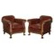 Antique Victorian Leather and Walnut Club Chairs, 1880, Set of 2, Image 1
