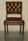 Vintage Chesterfield Brown Leather Dining Chairs, Set of 8, Image 4