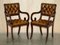 Vintage Chesterfield Brown Leather Dining Chairs, Set of 8, Image 11