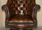 Antique Chesterfield Captains Armchair in Cigar Brown Leather, 1900 9