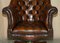 Antique Chesterfield Captains Armchair in Cigar Brown Leather, 1900, Image 9