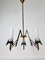 Lámpara de araña italiana de tres brazos de latón y vidrio opalino, años 60, Imagen 4