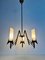 Lámpara de araña italiana de tres brazos de latón y vidrio opalino, años 60, Imagen 11