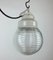 Industrial White Porcelain Pendant Light with Ribbed Glass, 1970s 4