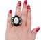 Pink Coral, Green Agate, Onyx, White Diamonds, White Gold Cluster Ring 4