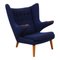 Papa Bear Chair in Blue Fabric by Hans Wegner, 1980s, Image 3
