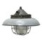 Lámparas colgantes industriales vintage de hierro fundido esmaltado en gris claro y vidrio holófano, Imagen 1