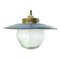 Vintage Blue Enamel and Brass Frosted Glass Pendant Light 1