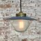 Vintage Blue Enamel and Brass Frosted Glass Pendant Light 4