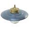 Vintage Blue Enamel and Brass Frosted Glass Pendant Light 3