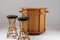 Rattan Bar & Hocker, Frankreich, 1960er, 3er Set 9