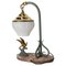 Art Deco French Brass Spelter Marble & Glass Bird on Rock Table Lamp, 1930s 4