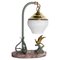 Art Deco French Brass Spelter Marble & Glass Bird on Rock Table Lamp, 1930s 1