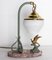 Art Deco French Brass Spelter Marble & Glass Bird on Rock Table Lamp, 1930s 2