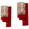 Red Lacquered Wood & Amber Glass Wall Lamps from Vitrika, Denmark, 1970s, Set of 2 1