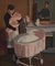 Henry Meylan, Peintre à son chevalet peignant femme et enfant, Huile sur Toile, Encadrée 1