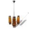 Tall Mid-Century Modern Chandelier in Amber Brown Glass and Chrome, 1970s 1
