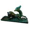 Italian Art Deco Green Ceramic Sculpture of a Fawn by Egisto Fantechi, 1930s, Image 1