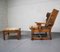 Brutalist Oak Lounge Chair and Ottoman with Upholstery in Goat Hide, Set of 2 2