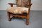 Brutalist Oak Lounge Chair and Ottoman with Upholstery in Goat Hide, Set of 2 7