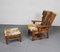 Brutalist Oak Lounge Chair and Ottoman with Upholstery in Goat Hide, Set of 2 1