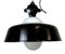 Industrielle Schwarze Emaille Deckenlampe mit Glasabdeckung, 1950er 1