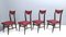 Vintage Ebonized Beech and Crimson Skai Dining Chairs, Italy, 1950s, Set of 4 1