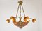 Antique French Neoclassical Alabaster, Amber Glass & Brass Flower Ormolu 6-Arm Chandelier, Image 2