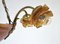 Antique French Neoclassical Alabaster, Amber Glass & Brass Flower Ormolu 6-Arm Chandelier 7