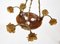 Antique French Neoclassical Alabaster, Amber Glass & Brass Flower Ormolu 6-Arm Chandelier, Image 4