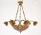 Antique French Neoclassical Alabaster, Amber Glass & Brass Flower Ormolu 6-Arm Chandelier, Image 1