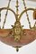 Antique French Neoclassical Alabaster, Amber Glass & Brass Flower Ormolu 6-Arm Chandelier 6