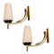 Opaline Glass & Pleated Brass Sconces, 1960s, Set of 2, Image 1