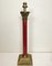 Large Brass and Red Lacqued Corinthian Column Table Lamp, 1970s, Image 1