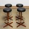 Teak with Chrome and Black Faux Leather Swivel Stools attributed to Börje Johanson, 1960s, Set of 4 1
