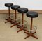 Teak with Chrome and Black Faux Leather Swivel Stools attributed to Börje Johanson, 1960s, Set of 4 3