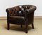 Vintage Swedish Chesterfield Model Tufted Chair with Brown Patina Leather, 1940s 1