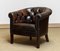 Vintage Swedish Chesterfield Model Tufted Chair with Brown Patina Leather, 1940s, Image 1