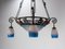 French Art Deco Chandelier in Colored Glass and Wrought Iron, 1930s 8